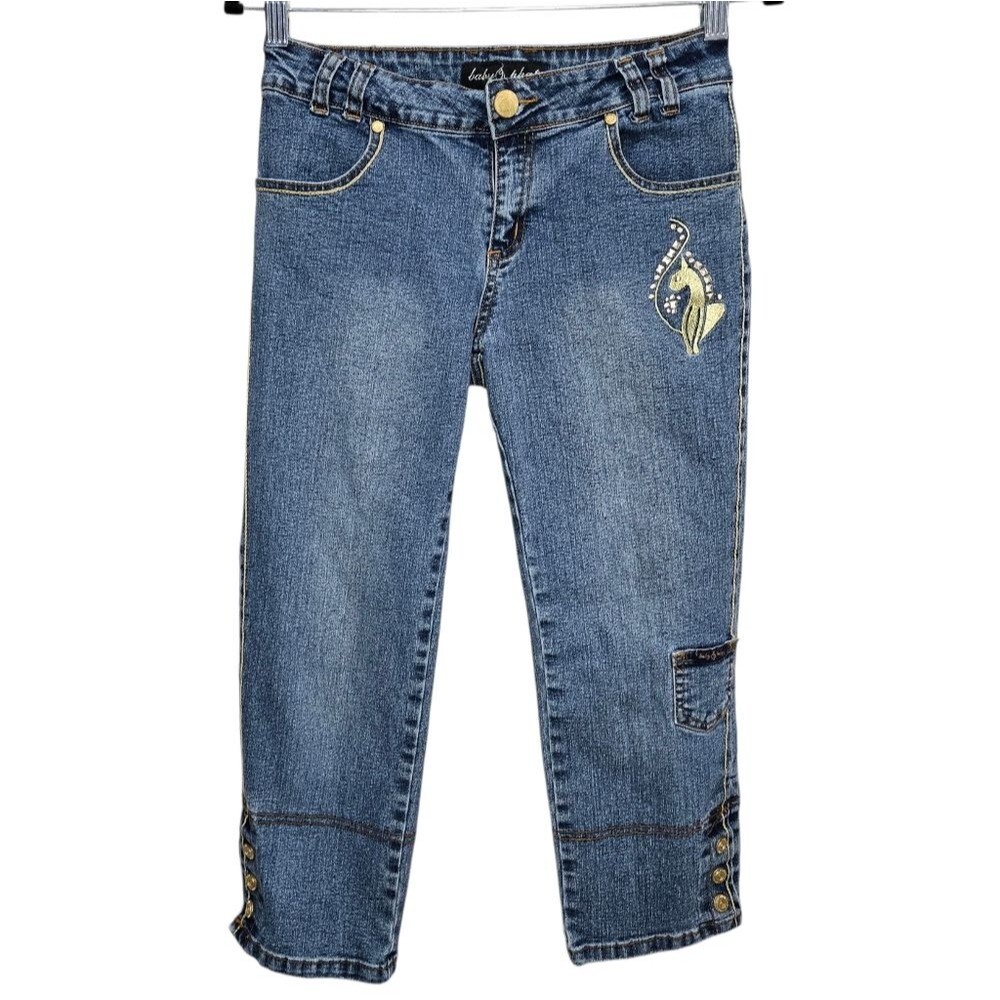 Baby Phat Girlz Blue Cropped Jeans with Embroidery